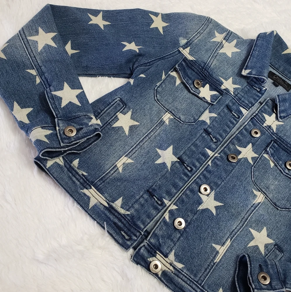 Denim jean jacket with star pattern Girls Size Medium
